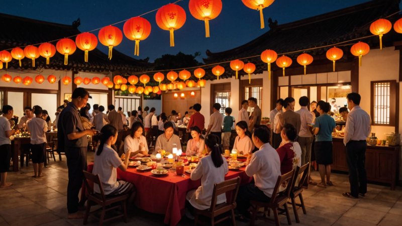 Mid-Autumn Festival, lantern festival, mooncake, family gatherings, cultural performances, moon viewing, traditional games, community events, educational workshops, Asia festival